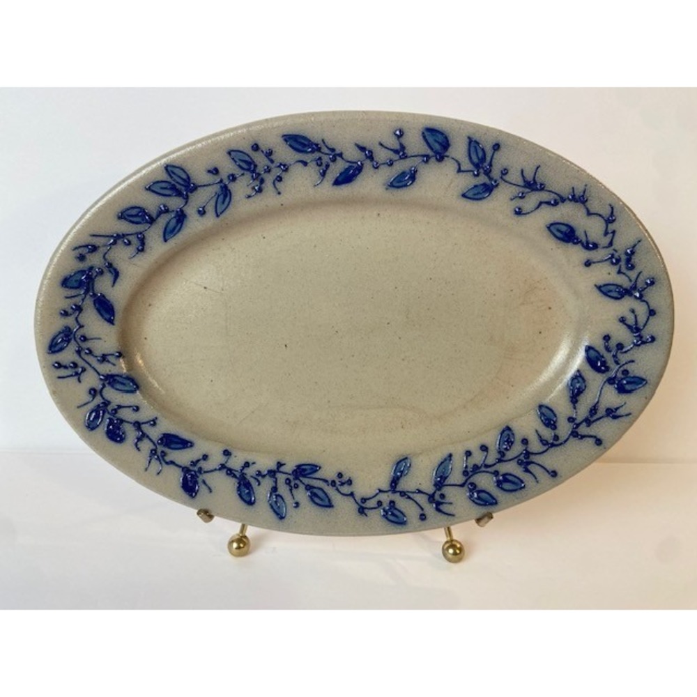 Salmon Falls Stoneware 2001 Oval Platter Blue Berry Vine Salt Glaze Pottery 12"